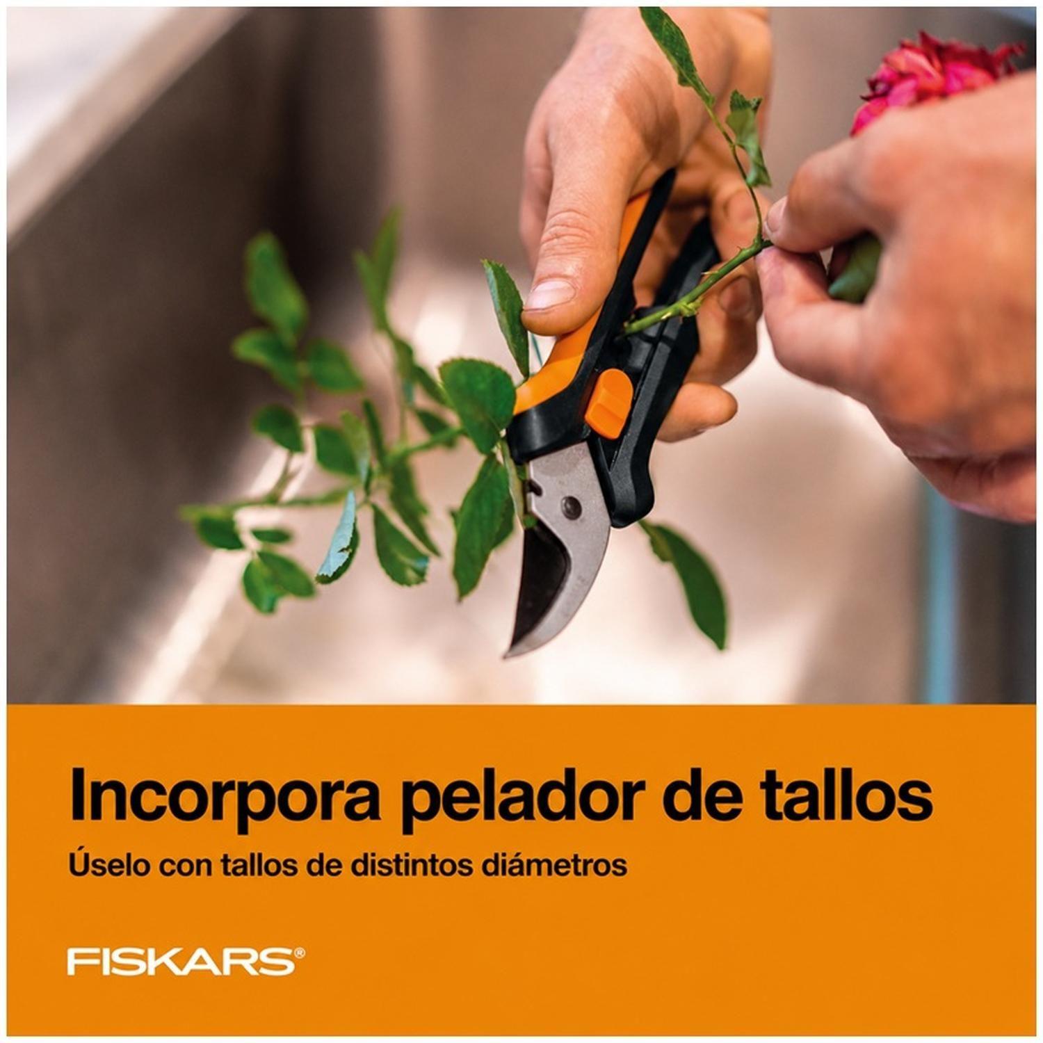 Tijera De Podar Flores Fiskars Con Pelador De Tallos-9