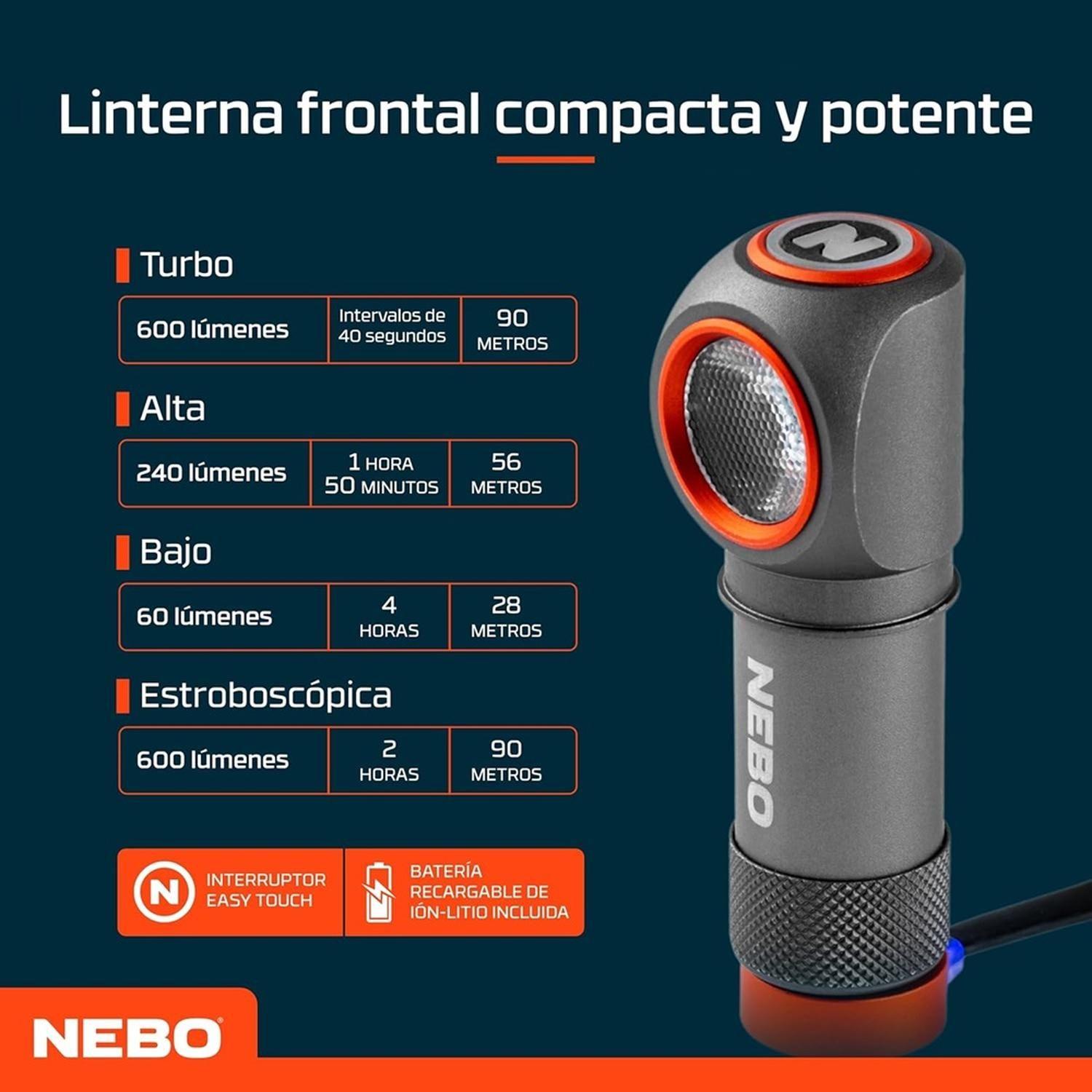 Linterna Frontal Recargable NEBO Einstein 600+ Lúmenes-2