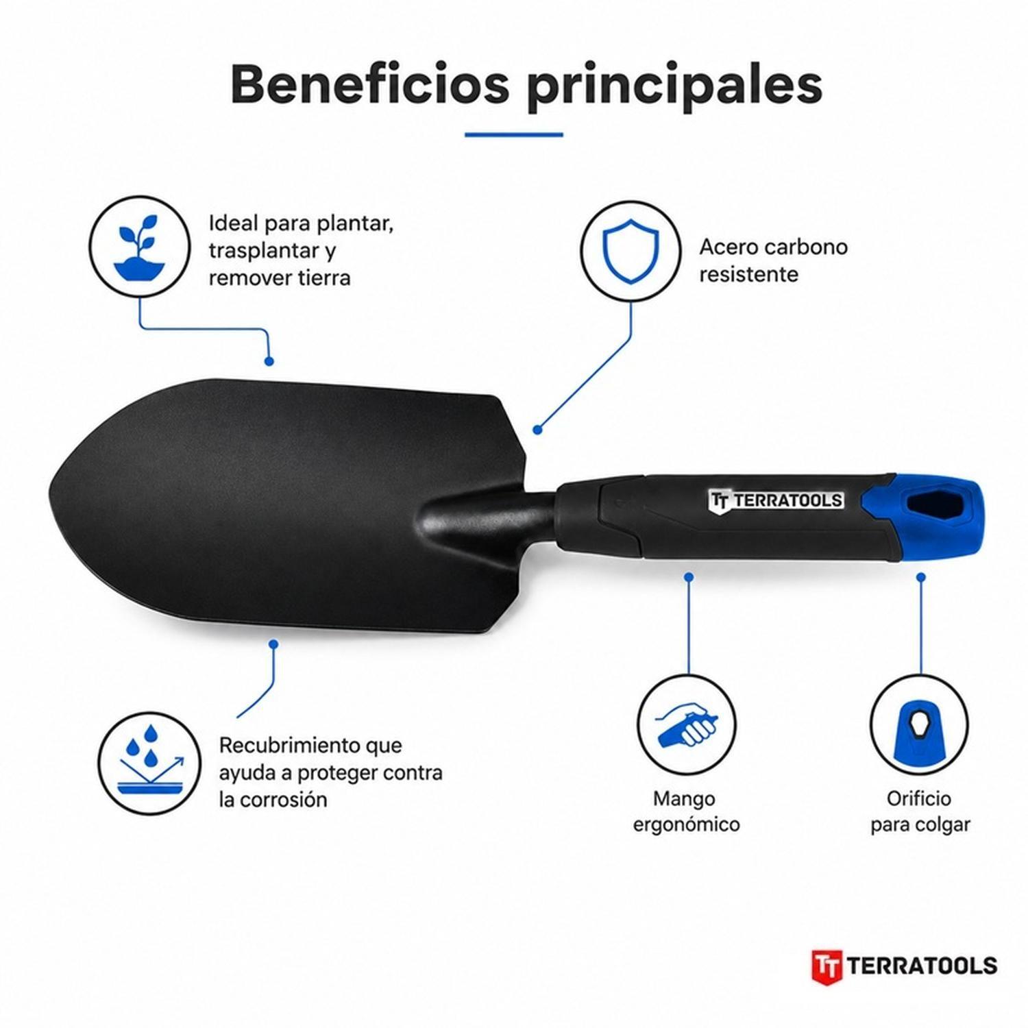 Pala de Mano para Jardín Acero Mango Ergonómico TerraTools-2