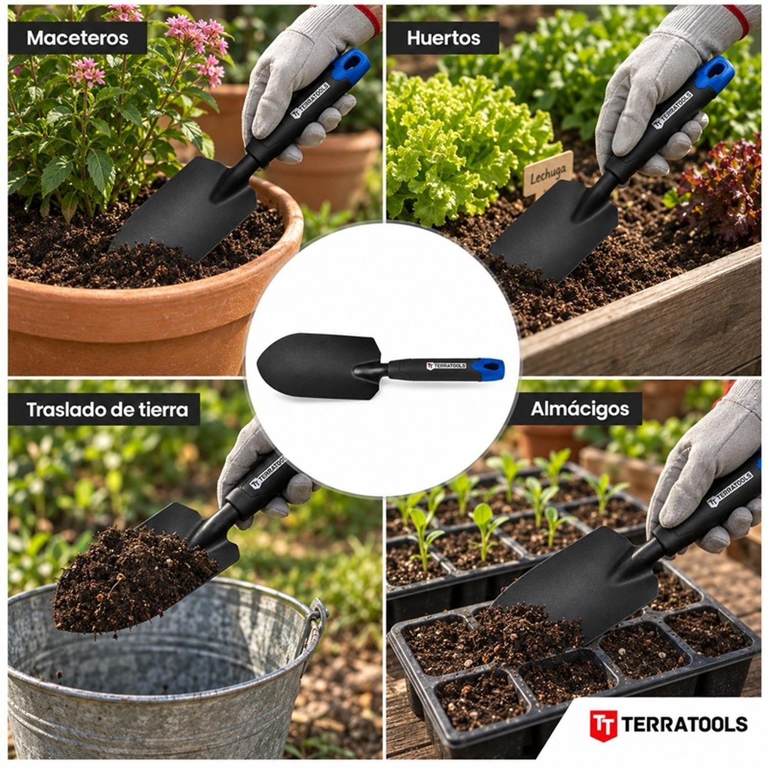 Pala de Mano para Jardín Acero Mango Ergonómico TerraTools-3