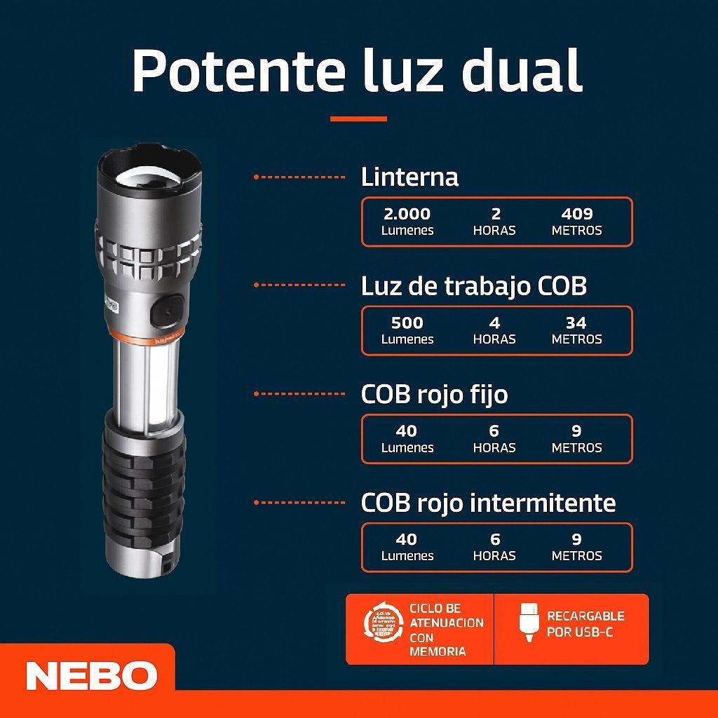 Linterna de mano Recargable NEBO Slyde King 2K 2000 Lúmenes-2