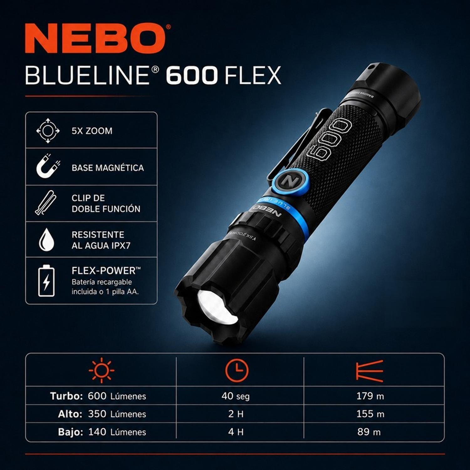 Linterna Recargable NEBO BLUELINE 600 Lúmenes-2