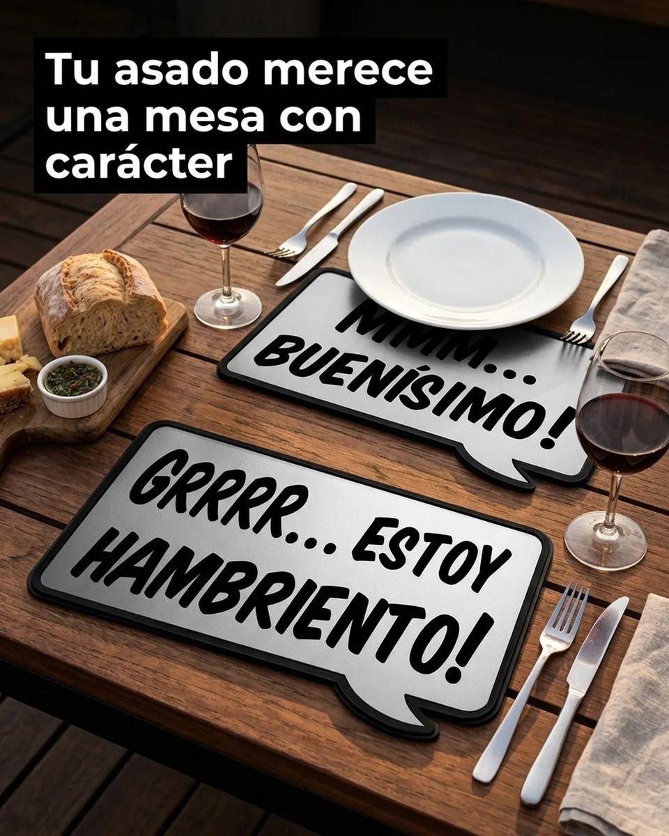 Set 2 Individuales Plasticos 40x29cm Cocina Quincho Bbq Negro Liso-1