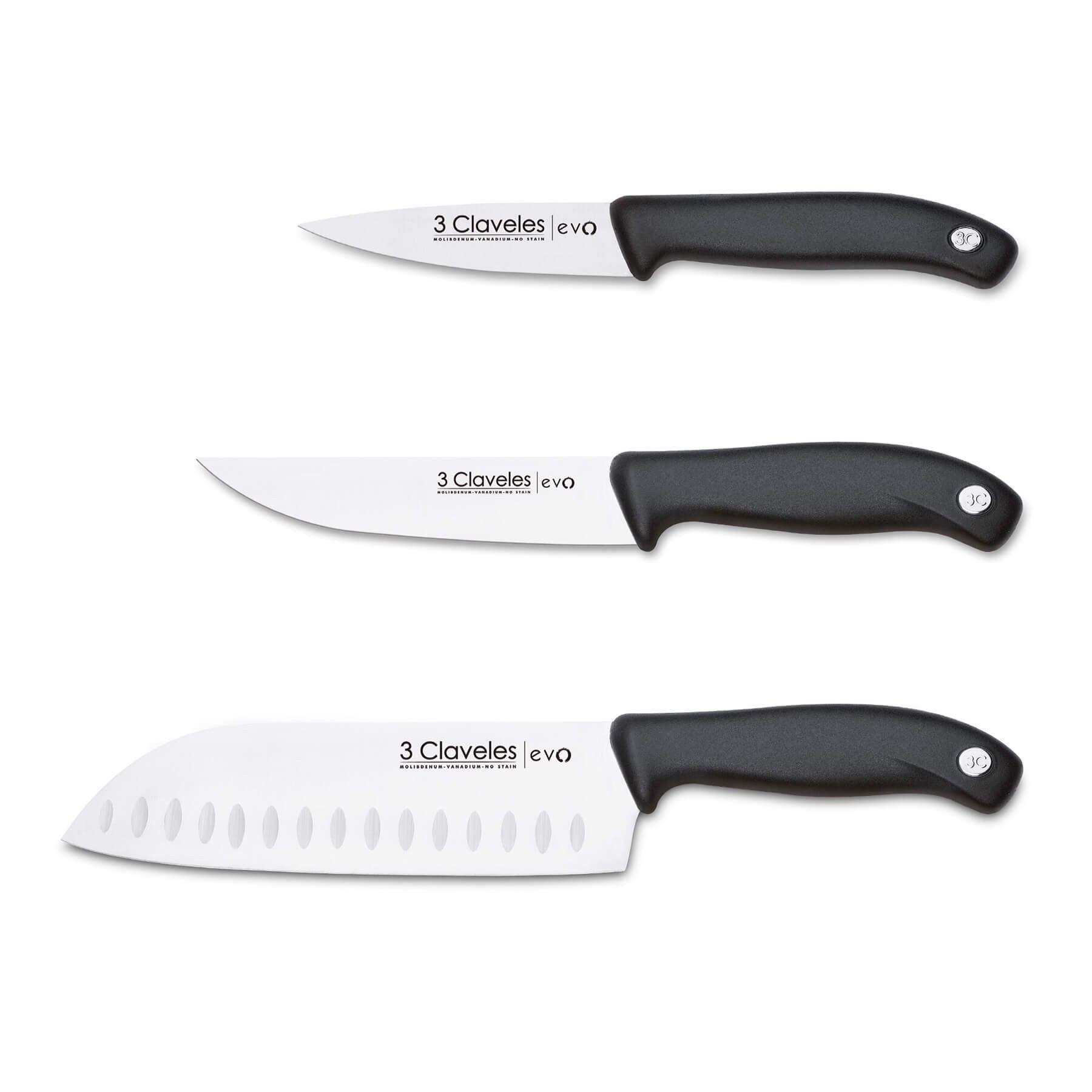 Cuchillos Tres Claveles N1734 Evo Set 3 Acero Inoxidable Alveolados Negro-0