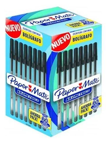 Boligrafo Paper Mate Kilometrico Negro Caja X 60 Unidades Negro Transparente-3