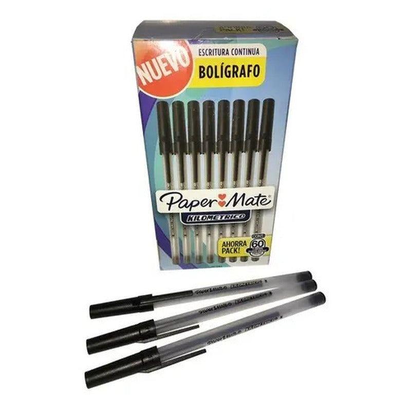 Boligrafo Paper Mate Kilometrico Negro Caja X 60 Unidades Negro Transparente-4