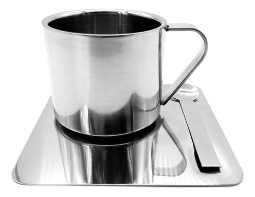 Taza De Café Espresso 180cc Acero Inox Gris Moderno-3