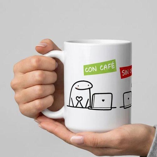 Tazón Taza Diseño Meme Flork Con Café Sin Café 450ml Blanco-2