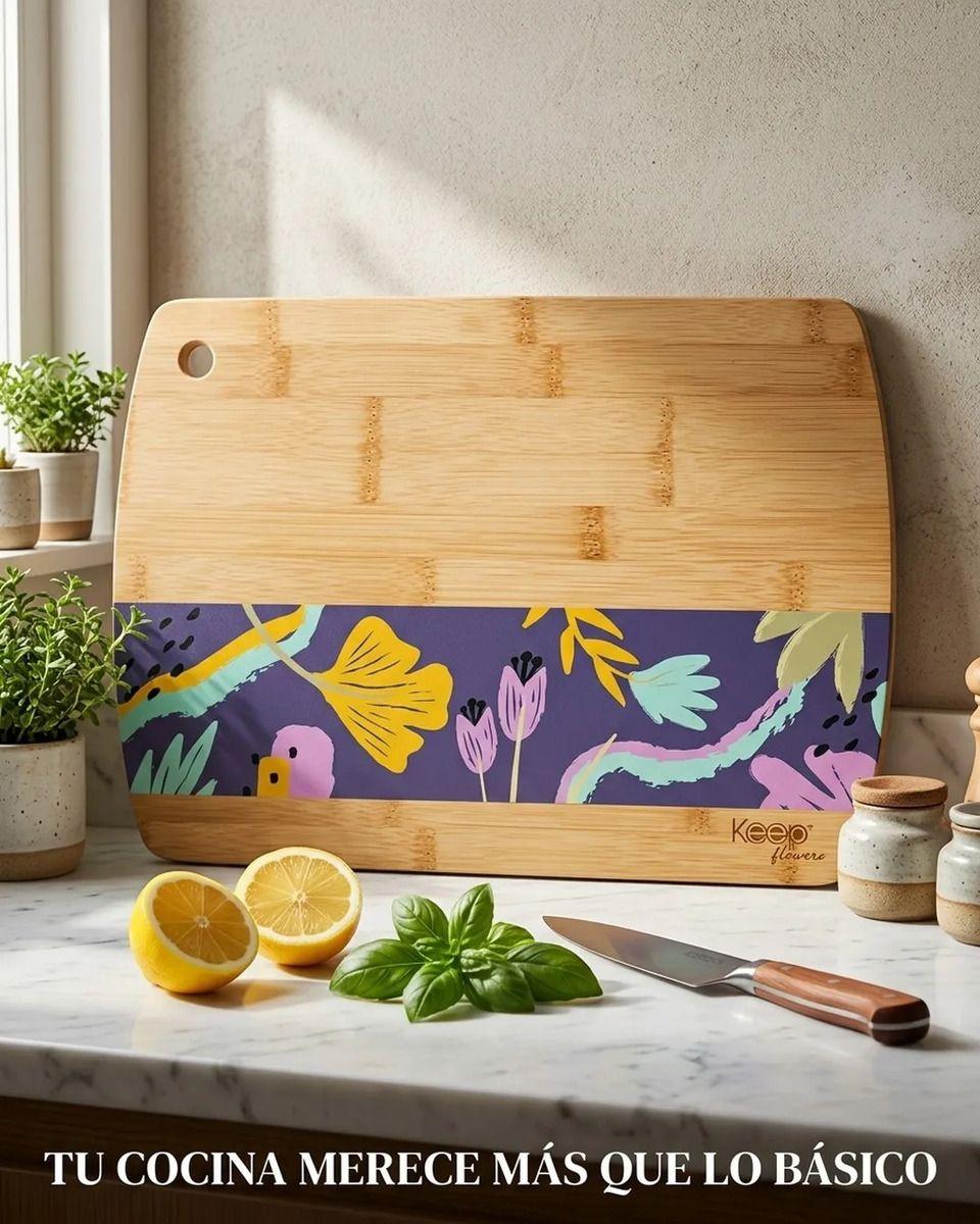 Tabla De Cortar Bamboo Flowers Keep 23x33 Parrilla Cocina 33x23-1