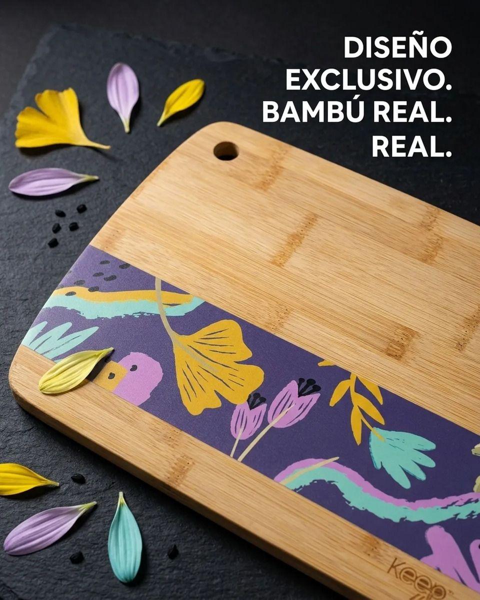 Tabla De Cortar Bamboo Flowers Keep 23x33 Parrilla Cocina 33x23-2