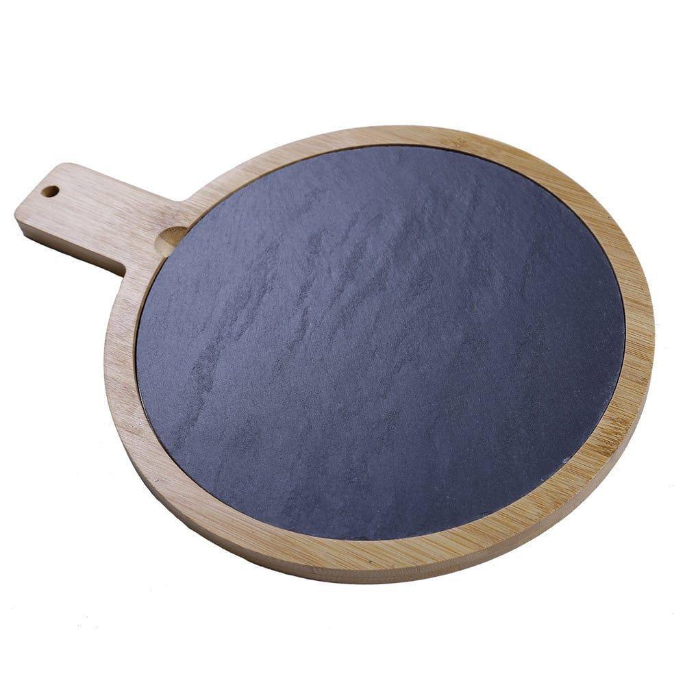 Tabla Redonda Madera Con Mango 36x28cm Pizarra Lugano Lisa Marrón/negro-1
