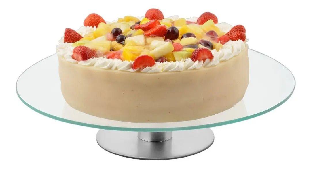 Base Giratoria Metálica Vidrio 30cm Repostería Tortas Day Plateado-3