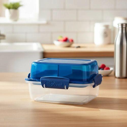 Recipiente Sistema To Go Cuadrado 1.24l Con Divisiones Azul Azul-3