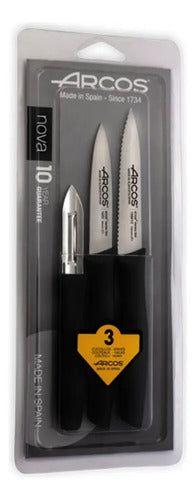 Juego De Cuchillos Mondadores Pelador Arcos Nova 3 Piezas Acero Inoxidable Negro-2