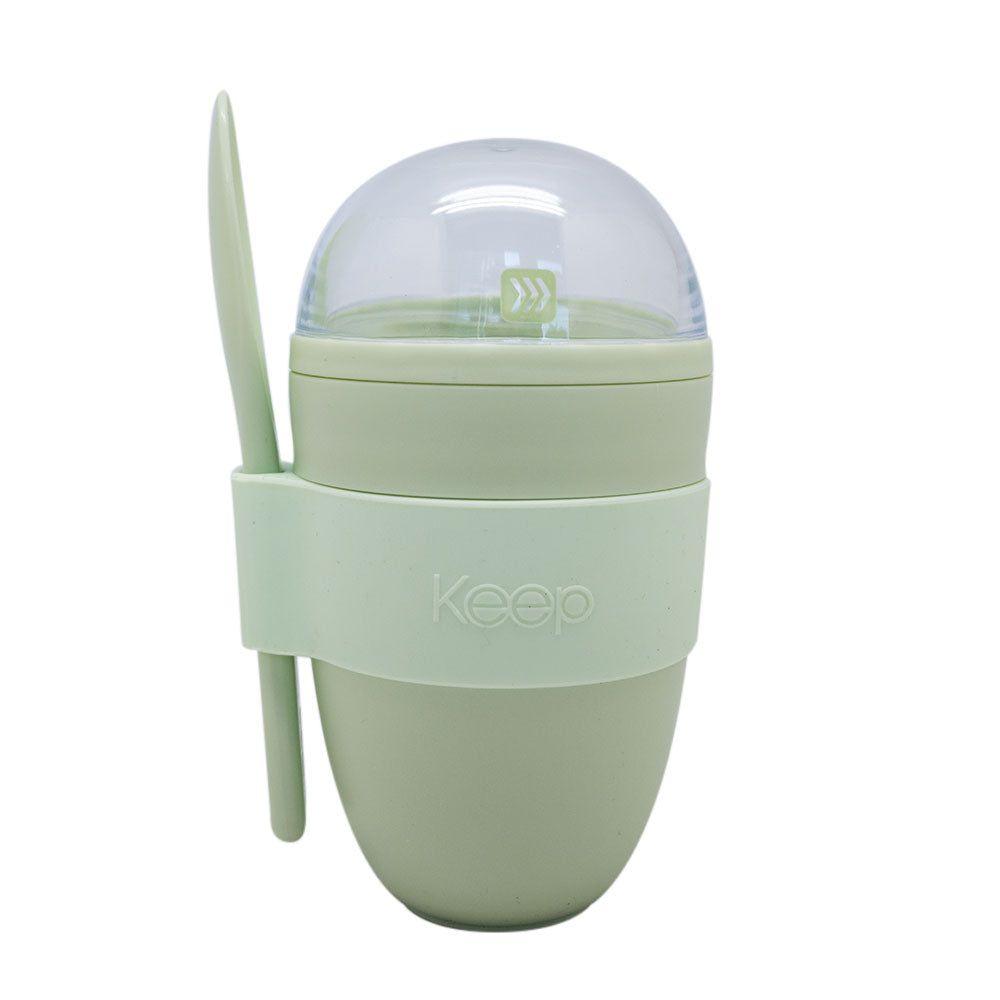 Vaso De Yogurt Con Contenedor De Cereal Y Cuchara Keep Color Salmón Lisa-2