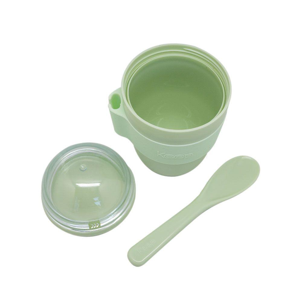 Vaso De Yogurt Con Contenedor De Cereal Y Cuchara Keep Color Salmón Lisa-3