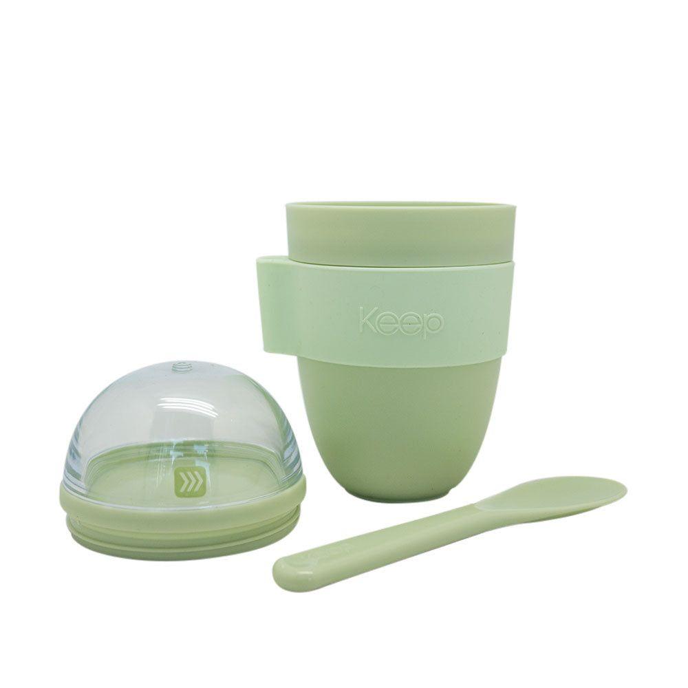 Vaso De Yogurt Con Contenedor De Cereal Y Cuchara Keep Color Salmón Lisa-4