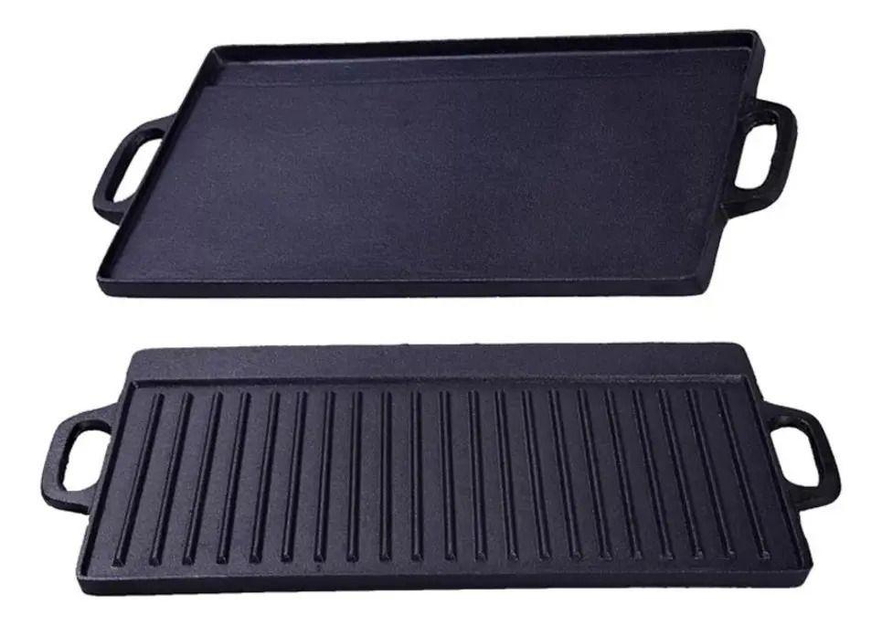 Plancha Churrasquera Reversible Fierro Fundido 42,5x23,5cm Negro-0