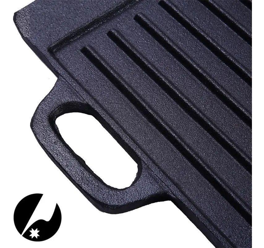 Plancha Churrasquera Reversible Fierro Fundido 42,5x23,5cm Negro-3