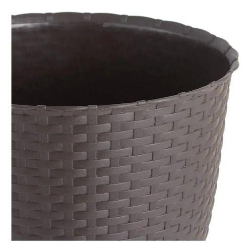 Maceta Redonda Estilo Ratán Macetero 33cms Plantas Jardín Marrón Oscuro Ratán Trenzado-1