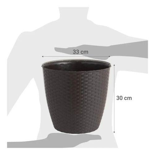 Maceta Redonda Estilo Ratán Macetero 33cms Plantas Jardín Marrón Oscuro Ratán Trenzado-2