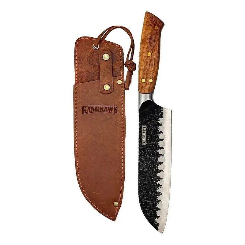 Cuchillo Santoku Martillado Pulmahue Con Funda Marrón-0