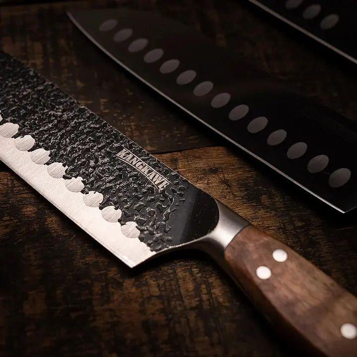 Cuchillo Santoku Martillado Pulmahue Con Funda Marrón-3