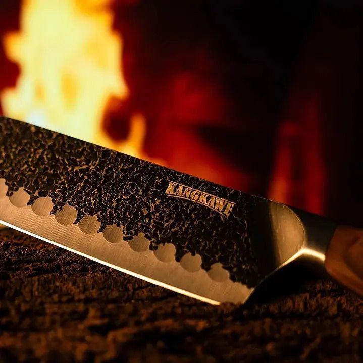 Cuchillo Santoku Martillado Pulmahue Con Funda Marrón-4