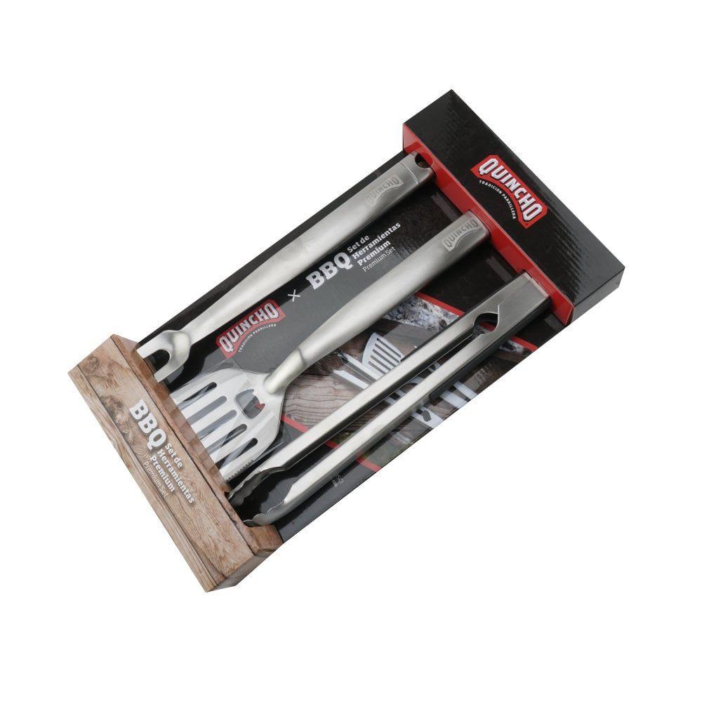 Set Herramientas Quincho Parrilla 3 Piezas Acero Inoxidable Asado-0
