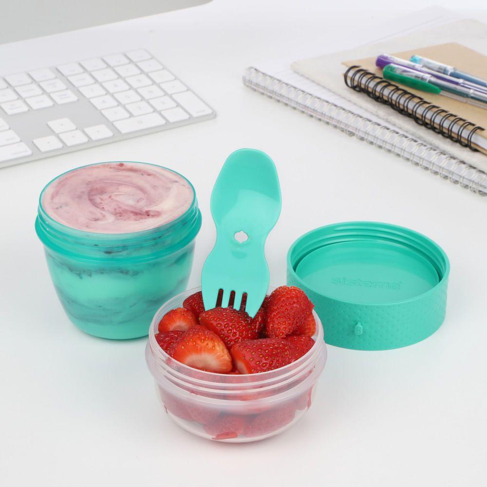 Porta Snack Sistema Azul 515ml Hermético Plástico 2 Compartimentos-3