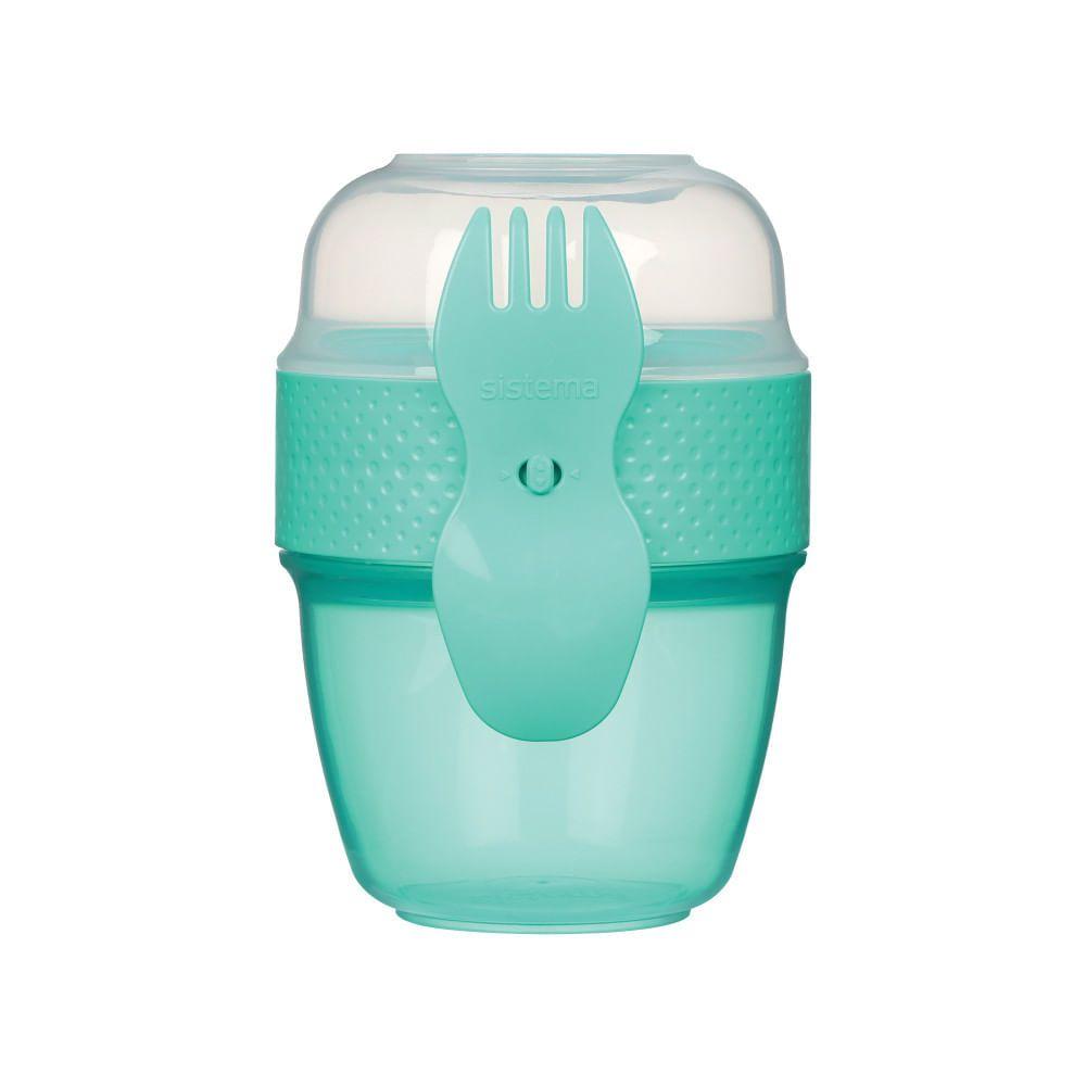 Porta Snack Sistema Azul 515ml Hermético Plástico 2 Compartimentos-5