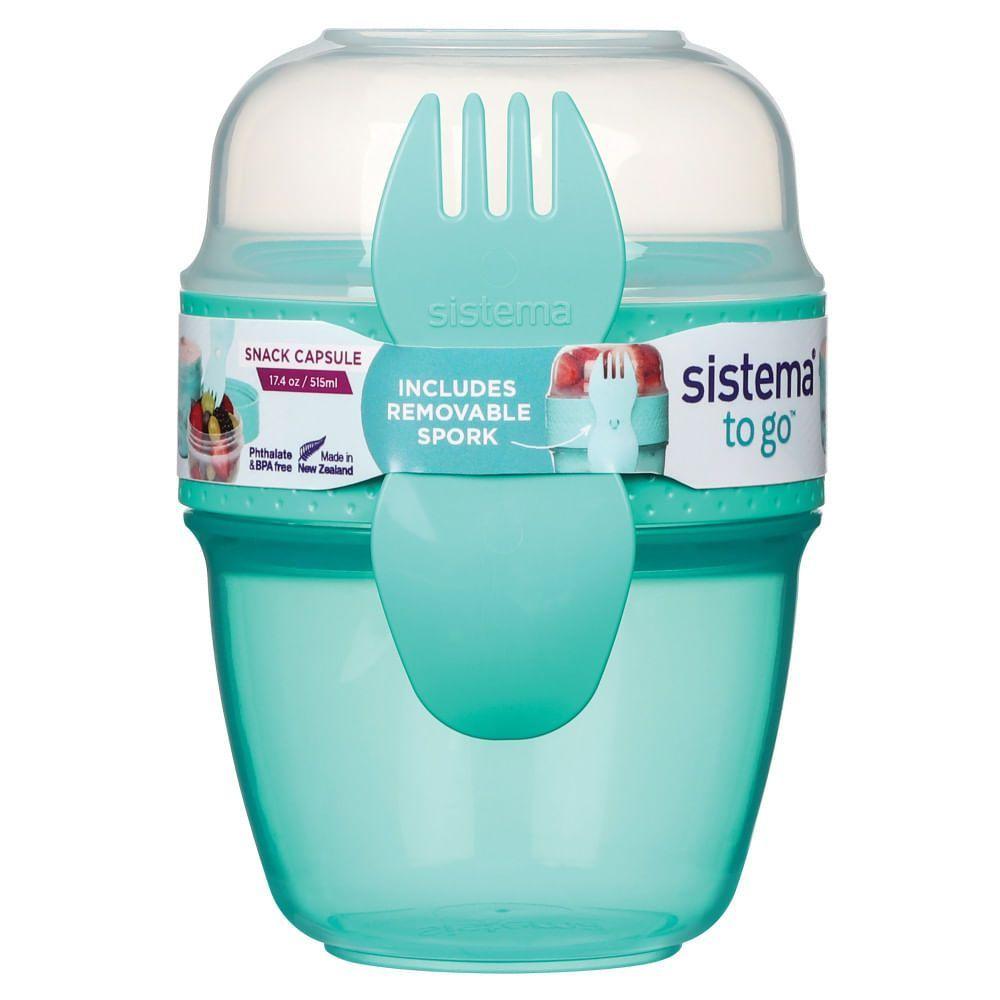 Porta Snack Sistema Azul 515ml Hermético Plástico 2 Compartimentos-0