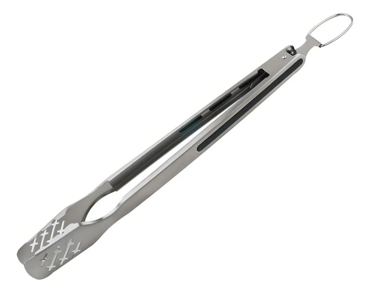 Pinza Parrilla Quincho Bbq Tenaza Acero Inoxidable 44cm Gris-0