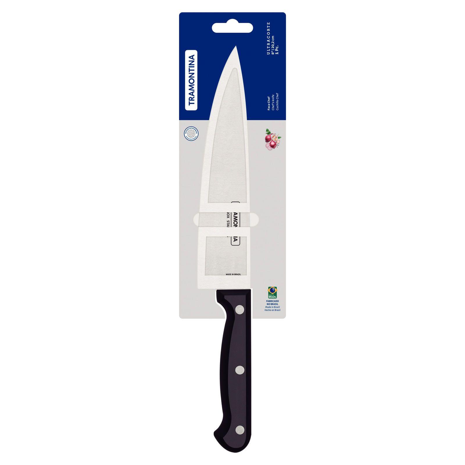 Cuchillo Chef Tramontina Ultracorte Con Lámina De Acero Inoxidable Y Mango De Polipropileno Negro 8-2