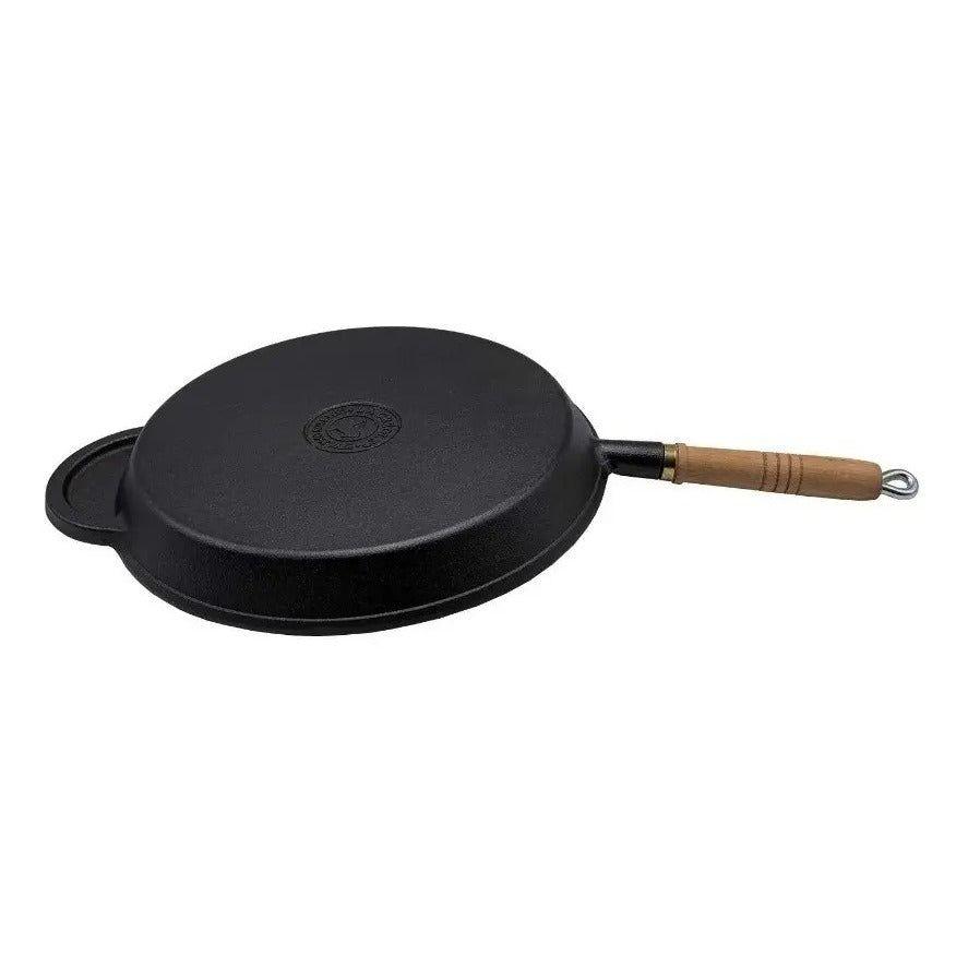 Sartén Hierro Fundido Con Vaciador Y Mango De Madera 30 Cms Negro-1