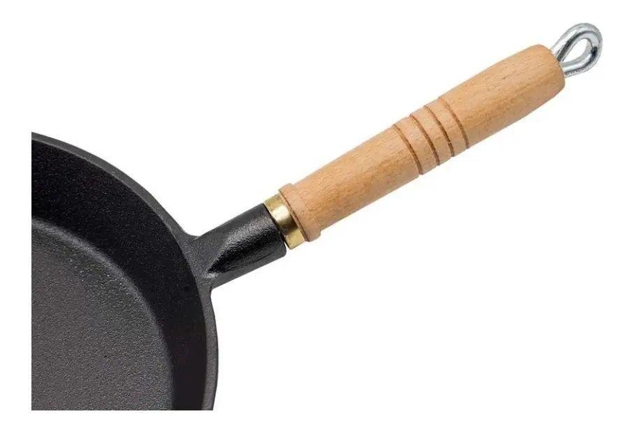 Sartén Hierro Fundido Con Vaciador Y Mango De Madera 30 Cms Negro-2