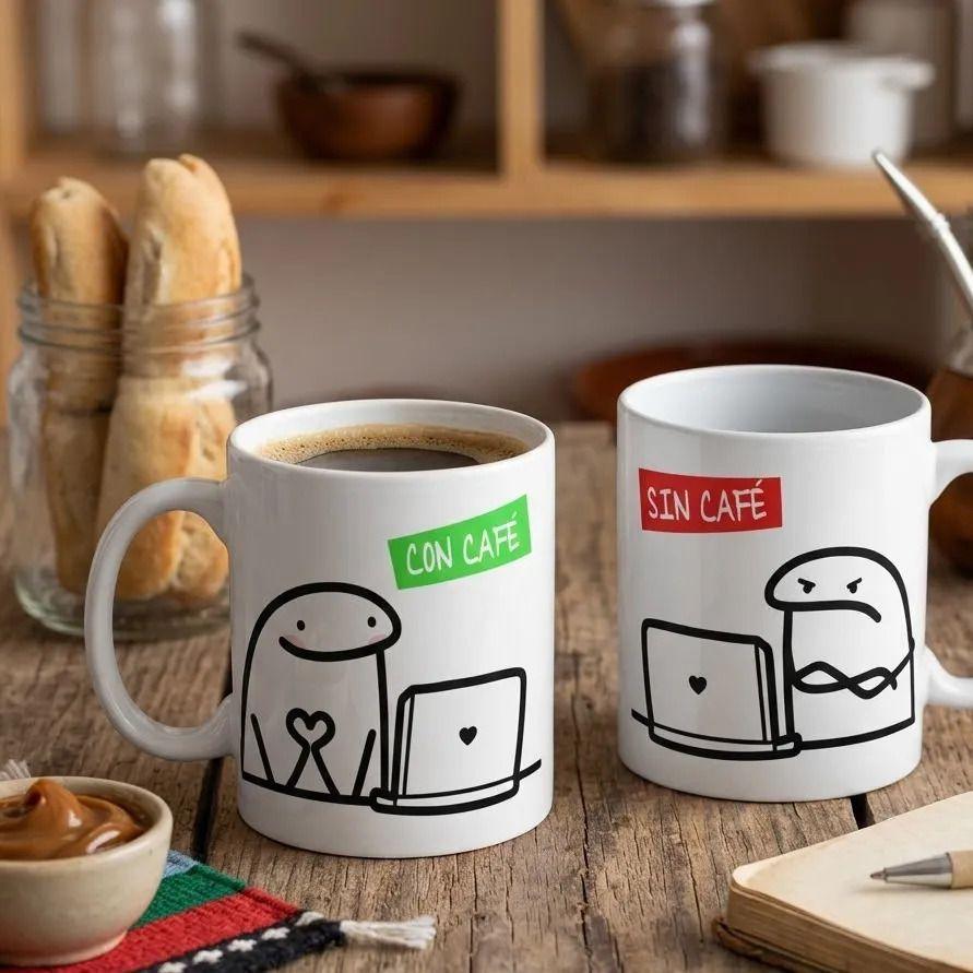 Tazón Taza Diseño Meme Flork Con Café Sin Café 320ml Blanco Café-2