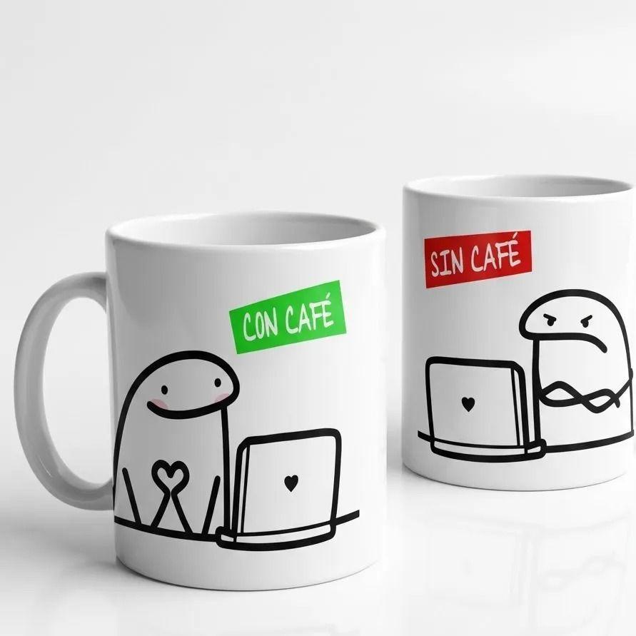 Tazón Taza Diseño Meme Flork Con Café Sin Café 320ml Blanco Café-3