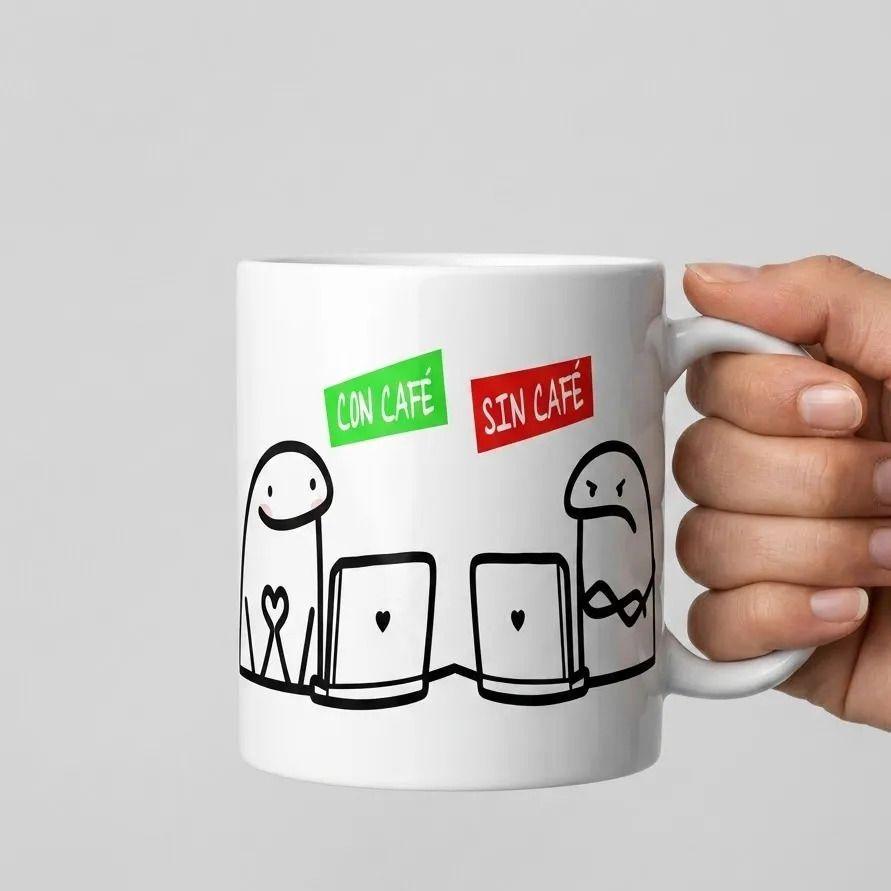 Tazón Taza Diseño Meme Flork Con Café Sin Café 320ml Blanco Café-4