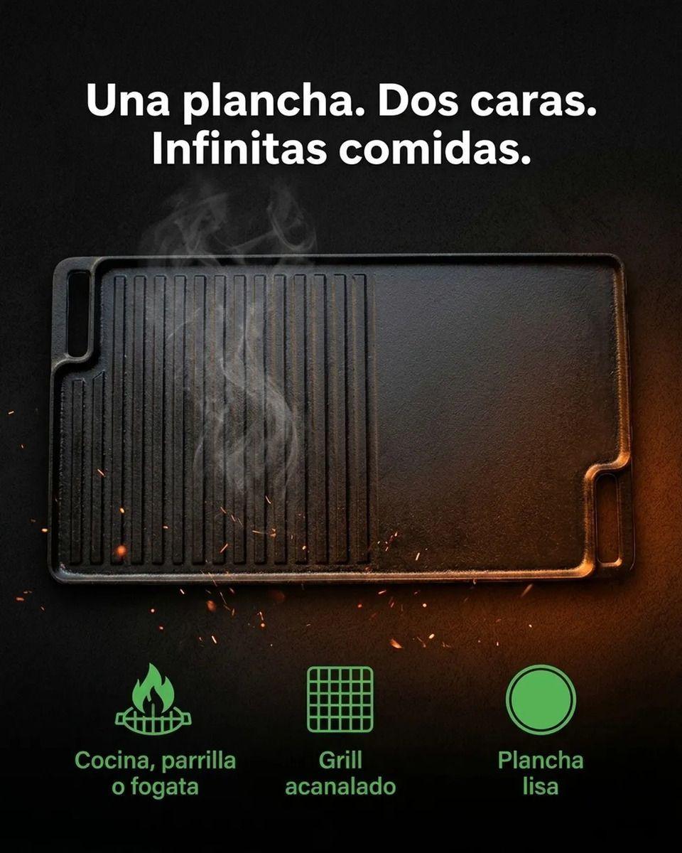Plancha Churrasquera Hierro 46x26cm Fierro Fundido Negro-4