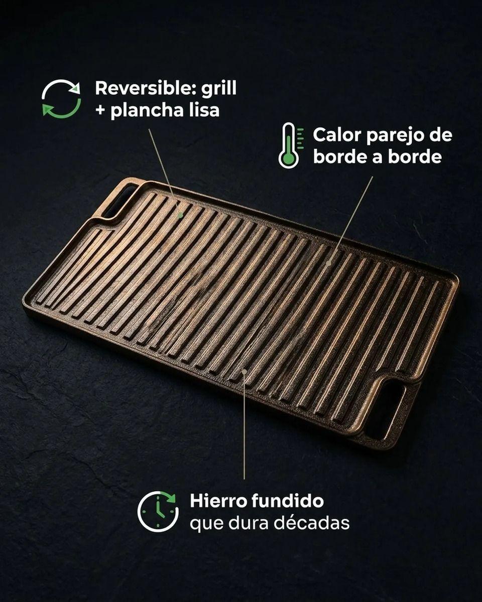 Plancha Churrasquera Hierro 46x26cm Fierro Fundido Negro-6