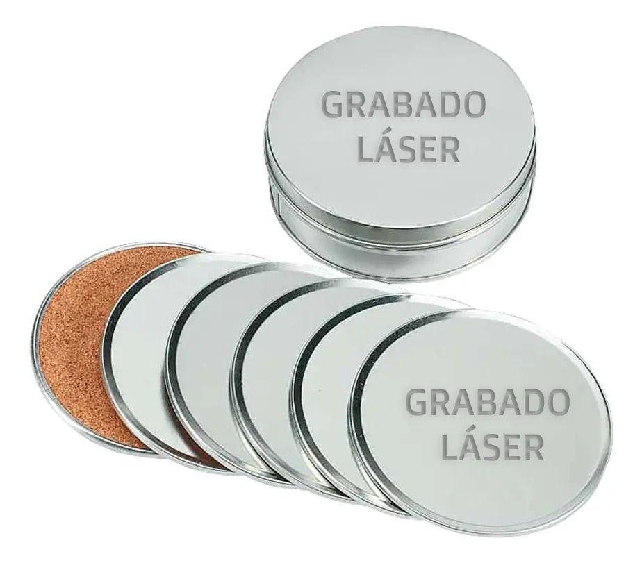 Set 6 Posavaso Inoxdidable Con Caja Redondo Aluminio-0
