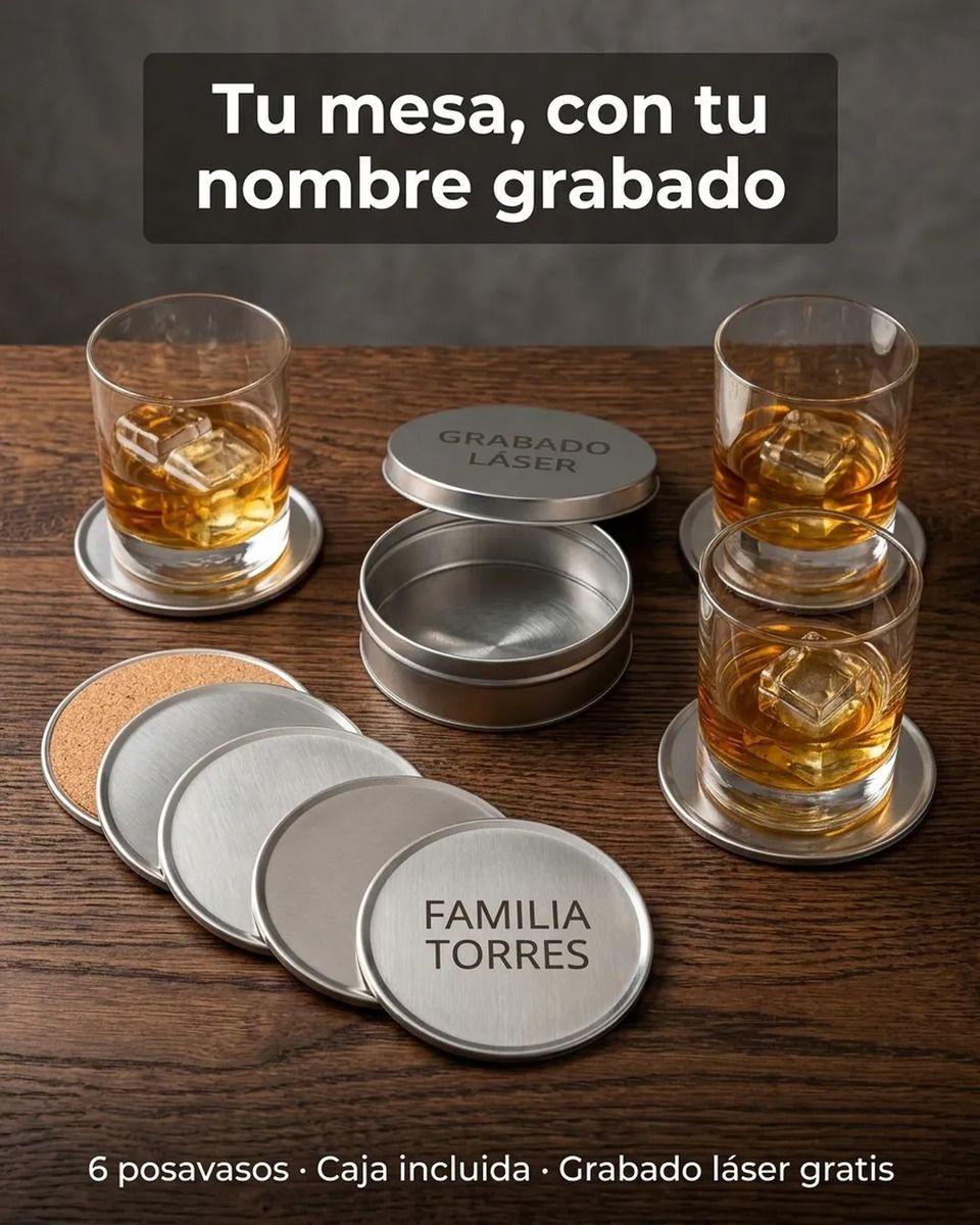 Set 6 Posavaso Inoxdidable Con Caja Redondo Aluminio-3
