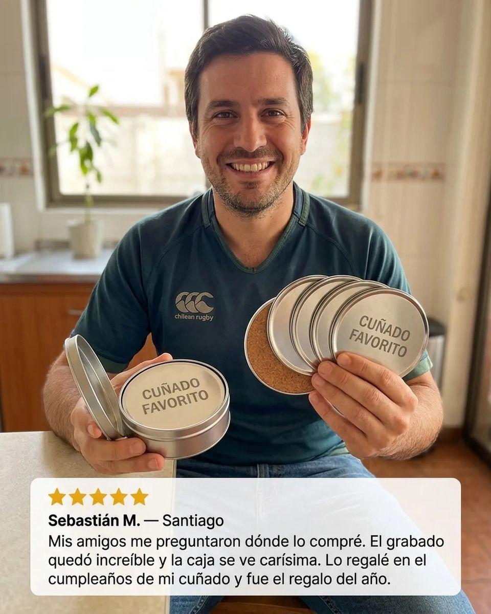 Set 6 Posavaso Inoxdidable Con Caja Redondo Aluminio-7