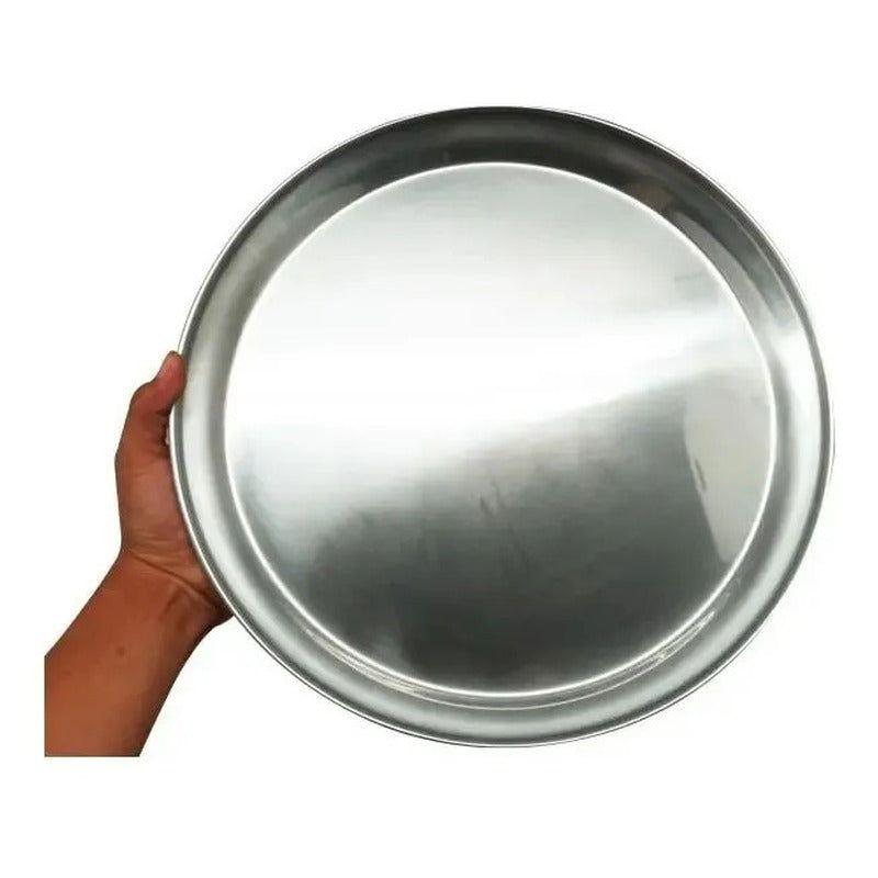 Bandeja Redonda Molde Acero Inoxidable 40cm Pizza Cocina Gris-1
