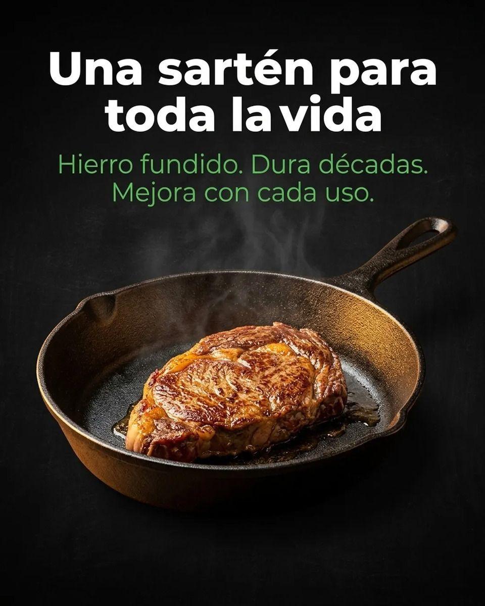 Sarten Hierro Fundido 20cm Redondo Cocina Asado Parrilla Negro-6
