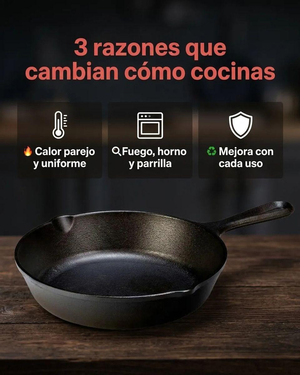 Sarten Hierro Fundido 20cm Redondo Cocina Asado Parrilla Negro-7
