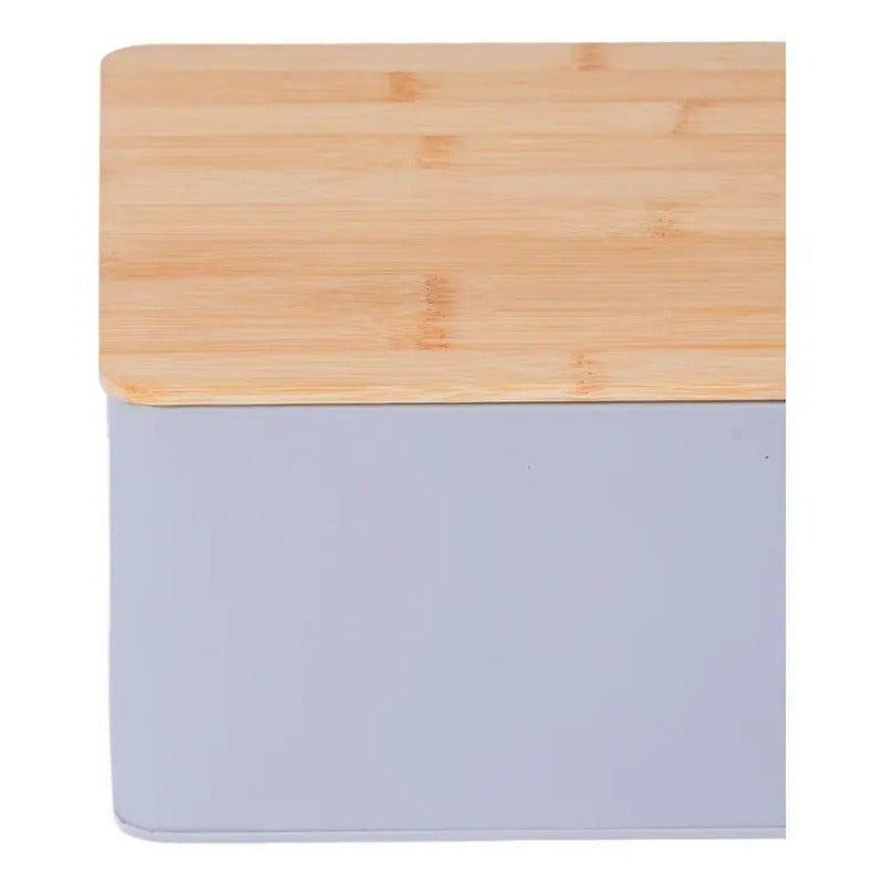 Panera Metal Gris Claro Con Tapa De Madera 30x22 Cm Day Liso-2