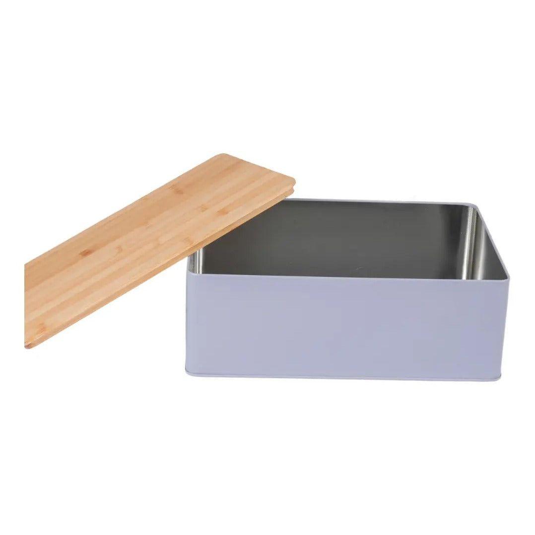 Panera Metal Gris Claro Con Tapa De Madera 30x22 Cm Day Liso-4