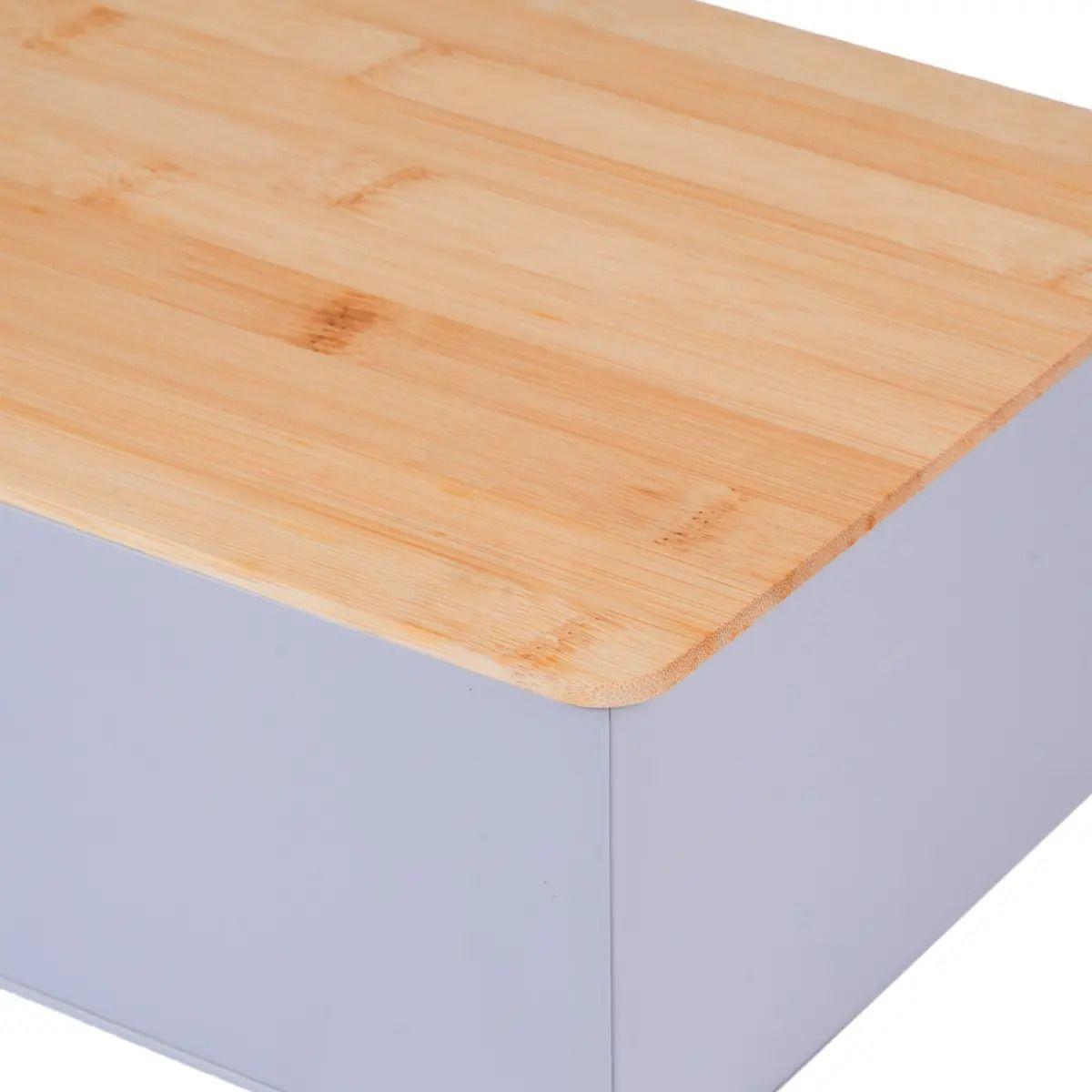 Panera Metal Gris Claro Con Tapa De Madera 30x22 Cm Day Liso-5